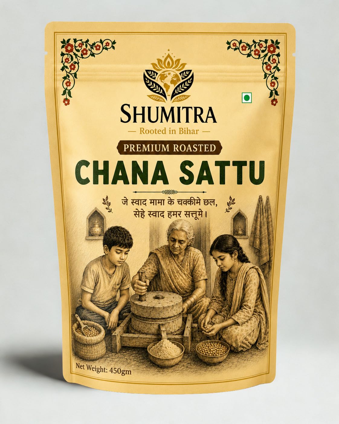 Shumitra Premium Roasted Chana Sattu pack front
