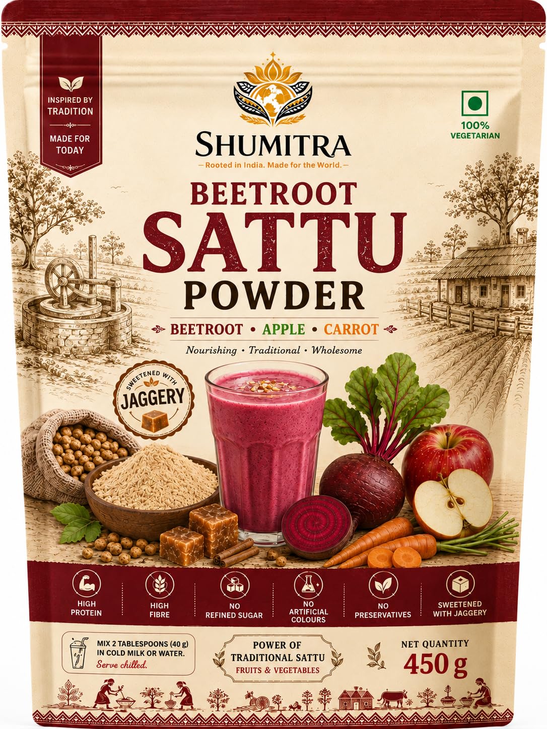 Shumitra Beetroot Sattu Powder pack front